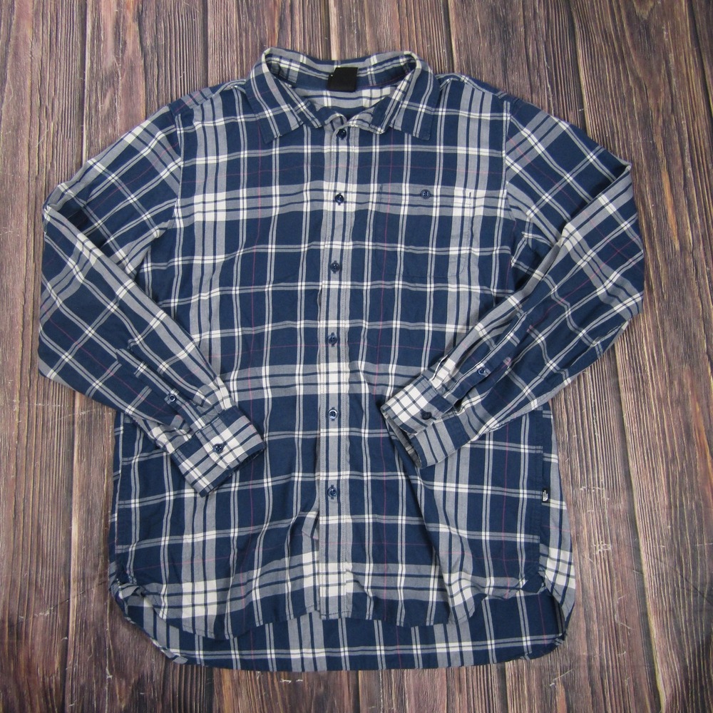 North Face Shirt Mens Large Blue Plaid Button Down Long Sleeve Casual Outdoors